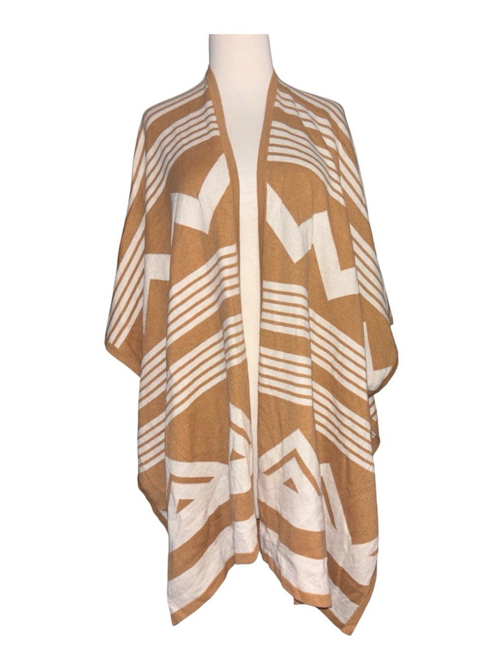 Mossimo Camel and White Striped Geometric Poncho Cardigan